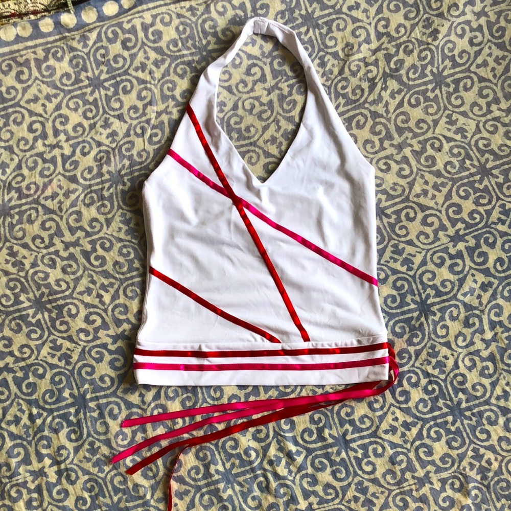 3 For $25 Y2K A. Byer White With Red and Pink Ribbon Halter Top